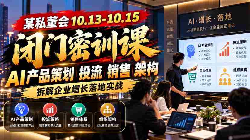 10月13日至15日，私董会闭门深度研讨会：AI产品投放策略与销售架构，解析企业增长实战路径