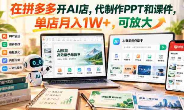 拼多多AI店铺新商机：专业PPT与课件定制，单月收益轻松过万，潜力无限！